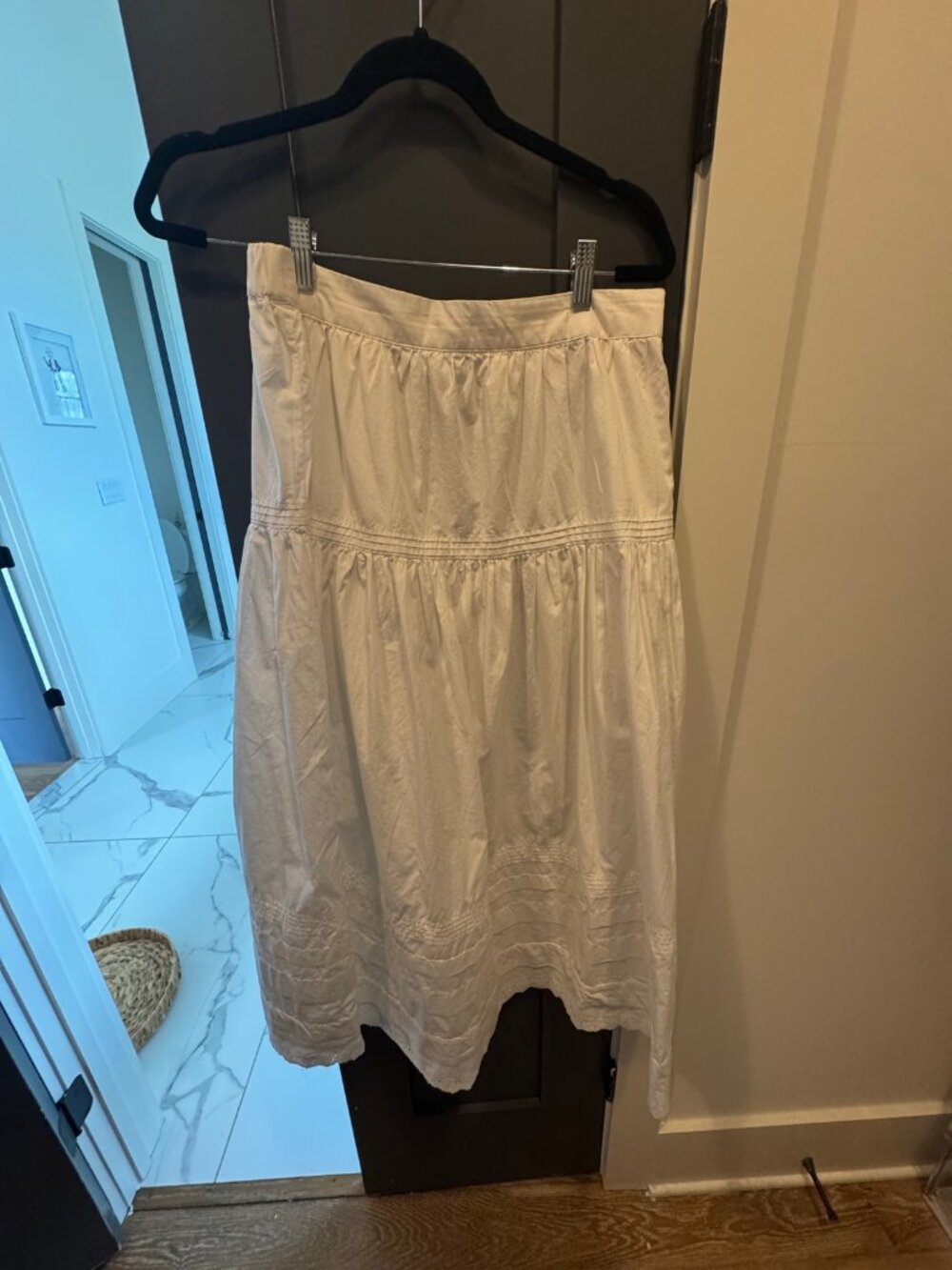 Quince White Organic Cotton Pintuck Tiered Midi Skirt - S